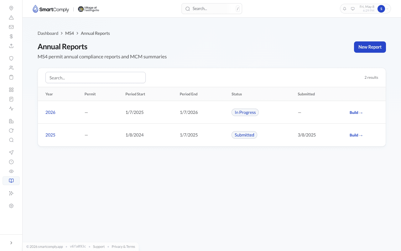 Annual report builder showing all six MCMs