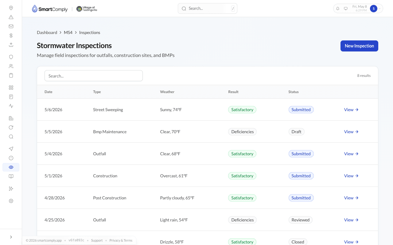 BMP and construction-site inspections list