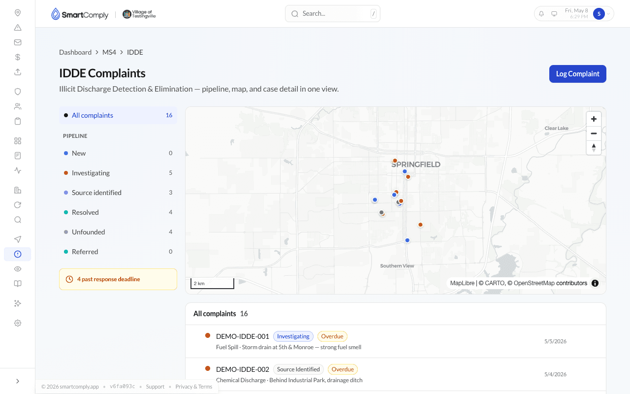 IDDE complaint case workflow with priority and status